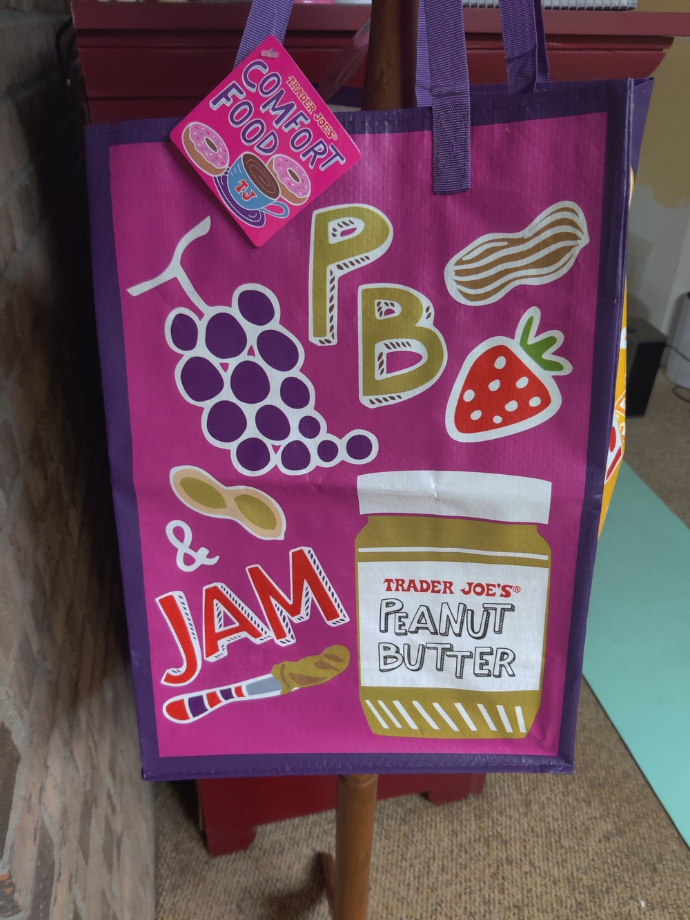 Traders Joe's Pink Peanut Butter & Jam Reusable Tote Bag Two Totes New